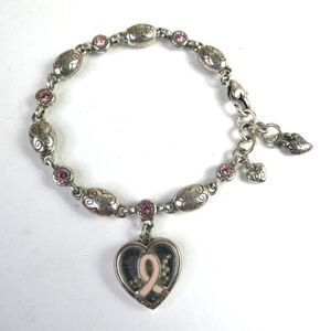 Brighton Trust Your Journey Breast Cancer Ribbon Charm Bracelet Silver Tone
